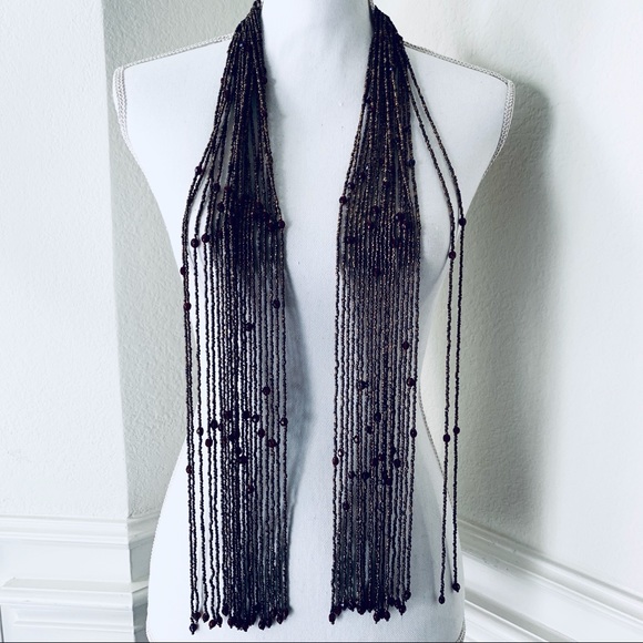 BROWN PASHMINA TASSEL STATEMENT NECKLACE - Picture 9 of 10